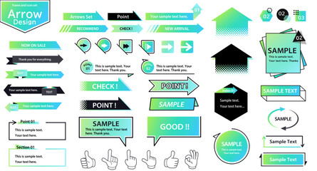 矢印デザインのフレームセット　（やじるし　見出し　フレーム　バナー　メンフィス）	