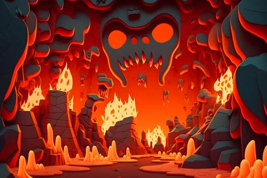 Cartoon fire in the night background, inferno. Made with Generative AI