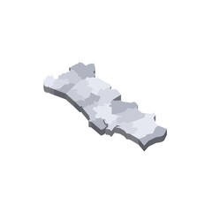Portugal political map of administrative divisions - districts. 3D isometric blank vector map in shades of grey.
