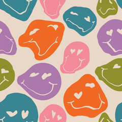 Aesthetic Retro Romantic printable groovy hearts seamless pattern. Decorative Hippie Naive 60's, 70's style Vintage modern background in minimalist style for fabric, wallpaper or wrapping