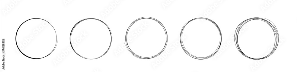 Aufkleber Hand drawn circle line sketch set. Vector circular scribble doodle round circles for message note mark design element. Pencil or pen graffiti bubble or ball draft illustration. Vector 10 eps.