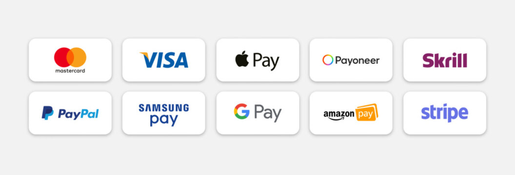 popular payment gateway brands like paypal payoneer stripe logos set 10
