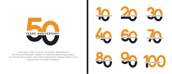 set of anniversary logo style black and orange color on white background for celebration