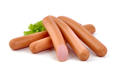 Boiled sausages, isolated on white background.