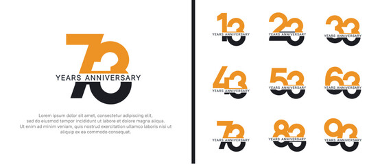 set of anniversary logo style black and orange color on white background for celebration