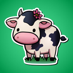 Cute cow cartoon illustration in sticker design farm animal