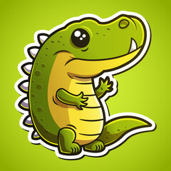 Cute crocodile cartoon illustration in sticker design baby wild animal