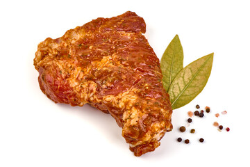 Spicy marinated ribs, BBQ, meat for grill, isolated on white background.