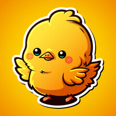 Cute baby chicken cartoon illustration in sticker design farm animal