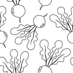 Seamless doodle pattern with turnips. Vector texture for paper, wallpaper, textile. Coloring book for children.