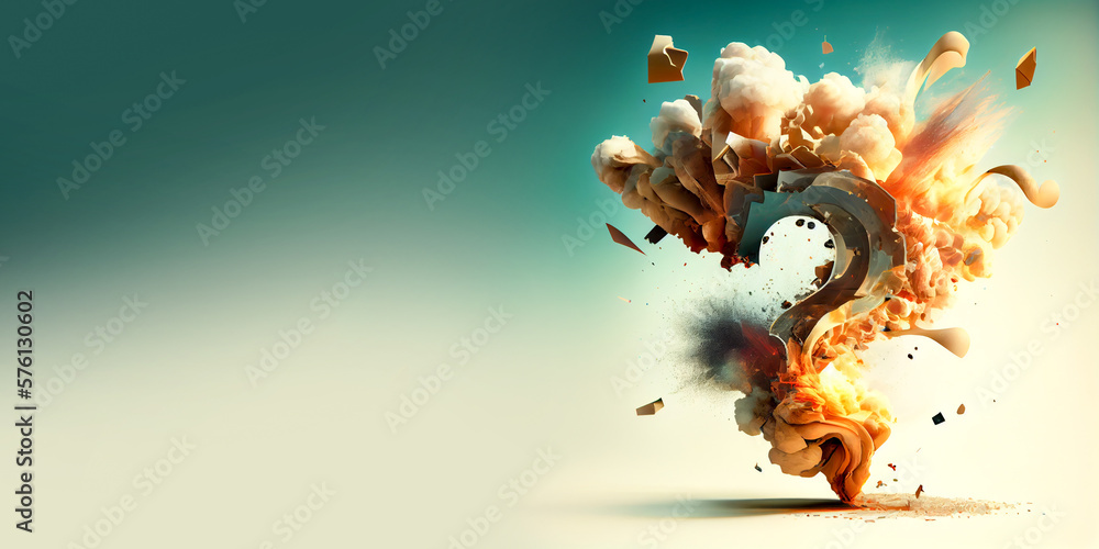 Poster explosive and on fire question mark, challenge and risk concepts. made with generative ai