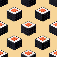 Sushi pattern made from plastic blocks. Vector clipart