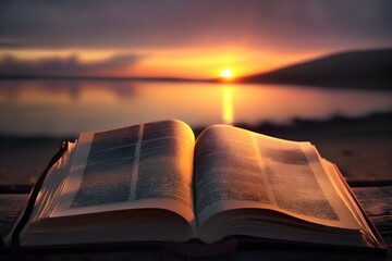 Wallpaper Illustration and background of Holy Bible, Sacred book. Front view. Concept of religion, word of god, god, jesus christ. Generative AI.
