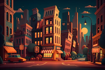 Obraz premium Cartoon city background, town. Made with Generative AI