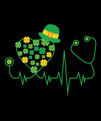 Nurse St Patricks Day Stethoscope Heartbeat Clover T-Shirt, St. Patrick's Day, Shirt Print Template, Shenanigans Irish Shirt, 17 march, 4 leaf clover