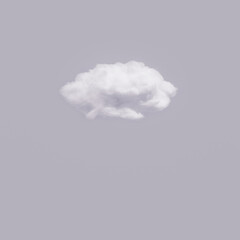 Cotton wool cloud isolated on gray background with copy space. Clouds made of real cotton.
