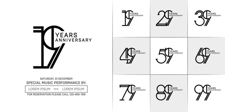 set of anniversary flat black color with white background for special celebration event