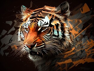 Tiger in colorful cubism style