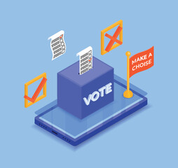 Elections and voting. Democracy, respect for human rights and politics. Elections for mayor or president. Freedom of speech, justice voting and opinion concept. Cartoon isometric vector illustration