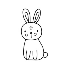 Cute black doodle easter bunny character icon