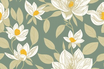 Magnolia figo flowers background. Seamless flat painting. Beautiful tribal generative ai art background