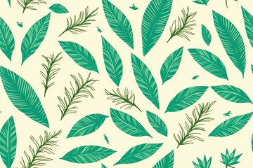 Monstera green leaves or Monstera Deliciosa background. Seamless flat painting. Beautiful tribal generative ai art background., palm, rubber plant, pine, bird&rsquo;s nest fern