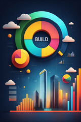 illustration of concept build business, progress strategy infographic, technology, IoT. Generative AI