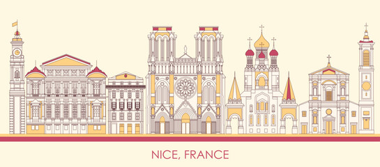 Cartoon Skyline panorama of City of Nice, France - vector illustration