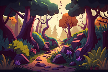 Obraz na płótnie Canvas Cartoon forest background. Made with Generative AI