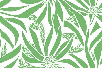Aloe vera pattern with aloe leaves background. Seamless flat painting. Beautiful tribal generative ai art background