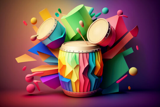 Abstract conga drum instrument with colored background. Generative AI