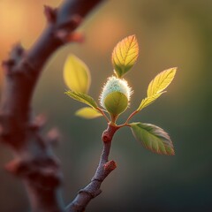 Budding and sprouting plants in spring. Generative AI.