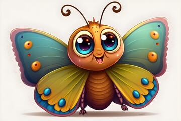 Wallpaper Illustration and background of a cute and colorful butterfly, cartoon for kids and children. Front view. Concept of cute image. Generative AI