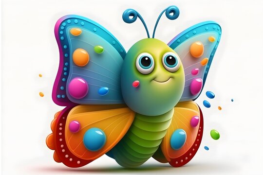 Wallpaper Illustration and background of a cute and colorful butterfly, cartoon for kids and children. Front view. Concept of cute image. Generative AI