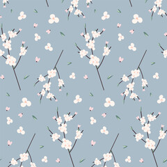 Seamless colorful pattern of abstract blossoming branch of cherry tree. Hello spring. Repeat texture