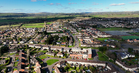 Aerial view of Residential housing in Ballyclare Town Co Antrim Northern Ireland