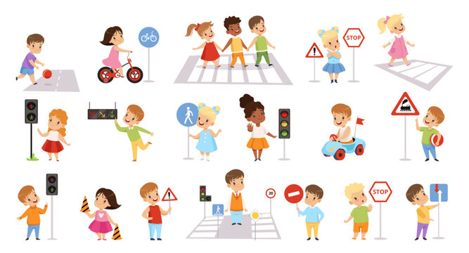 Crossing Road Rules Set 24841909 Vector Art at Vecteezy