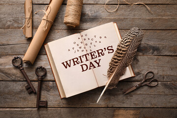 Banner for World Writer's Day with old book