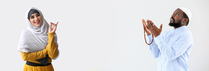 Surprised mature woman on color background