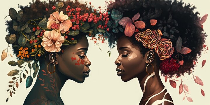 An image of two African-American women facing each other, Generative AI