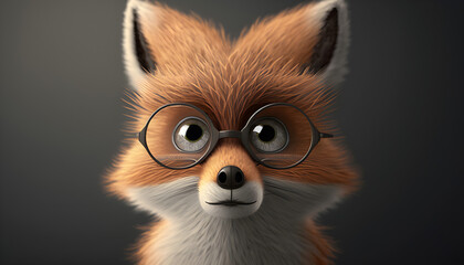 cute fox portrait  wearig glasses -ai generative 