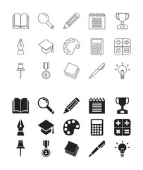 Education and learning icons set of symbols.