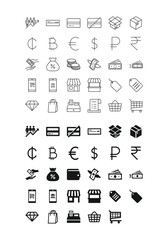 line icons  set of financial service items, banking accounting tools,  and money elements.