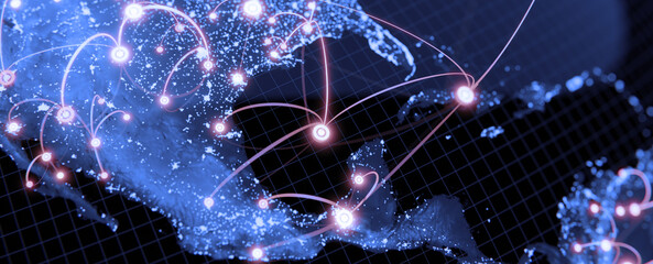 Globalization and communication concept. Earth and luminous rays. 3d rendering