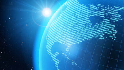 Globalization and communication concept. Earth and luminous rays. 3d rendering