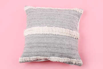 Stylish pillow on pink background