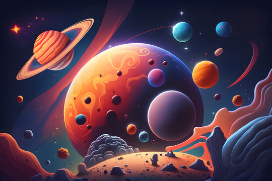 Cartoon cosmos background, universe. Made with Generative AI