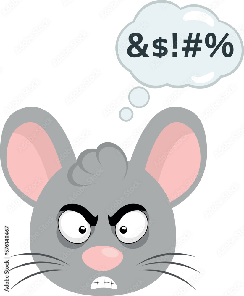 Aufkleber vector illustration face of a cartoon mouse with an angry expression and a cloud of thought with an 