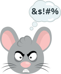 vector illustration face of a cartoon mouse with an angry expression and a cloud of thought with an insult text