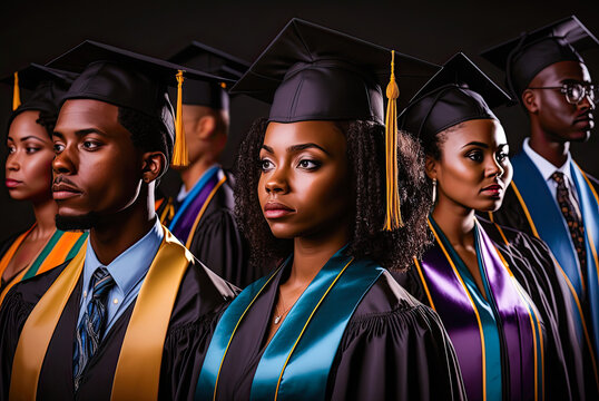 African American graduates with cap and gown. Generative AI